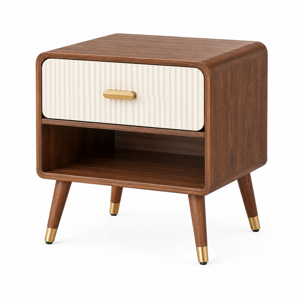Comodino 50 x 40 x 55 cm in legno marrone e bianco con cassetto stile retrò
