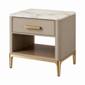 Comodino 50 x 45 x 55 cm in similpelle beige con piano effetto marmo e cassetto
