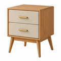 Comodino 50 x 40 x 60 cm in legno naturale e tessuto beige con 2 cassetti stile moderno