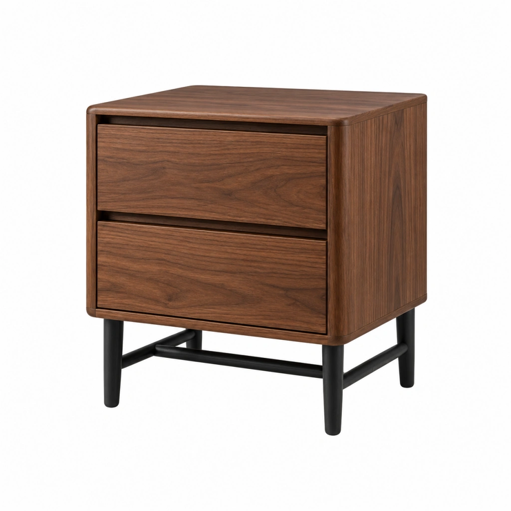 Comodino 60 x 45 x 60 cm in legno marrone con 2 cassetti stile moderno