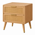Comodino 50 x 40 x 60 cm in legno naturale e rattan a 2 cassetti stile retrò