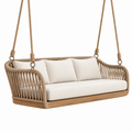 Dondolo sospeso 2 posti 160 x 75 x 60 cm in legno e corda beige per esterni