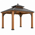 Gazebo da giardino 300 x 300 cm in legno marrone con tetto in metallo nero - struttura coperta