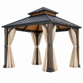 Gazebo da giardino 300 x 300 cm in metallo nero con tende beige - copertura rigida