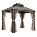 Gazebo da giardino 300 x 300 cm in metallo marrone con tende laterali