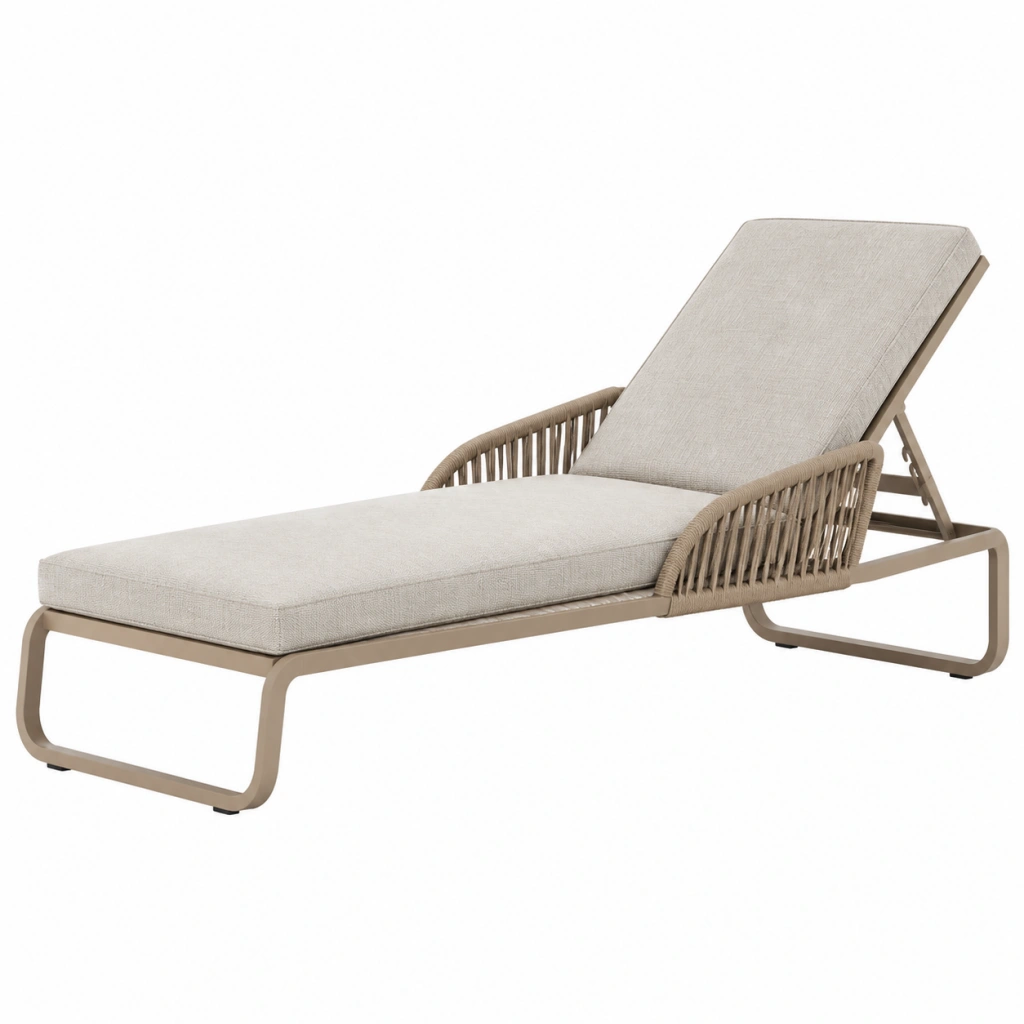 Lettino prendisole 200 x 70 x 90 cm in metallo e corda beige con schienale reclinabile