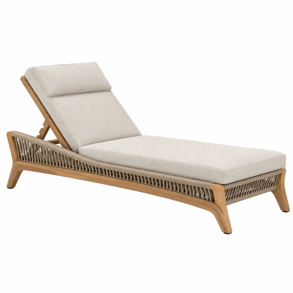 Lettino prendisole da esterno 200 x 70 x 80 cm in legno e corda beige - schienale regolabile