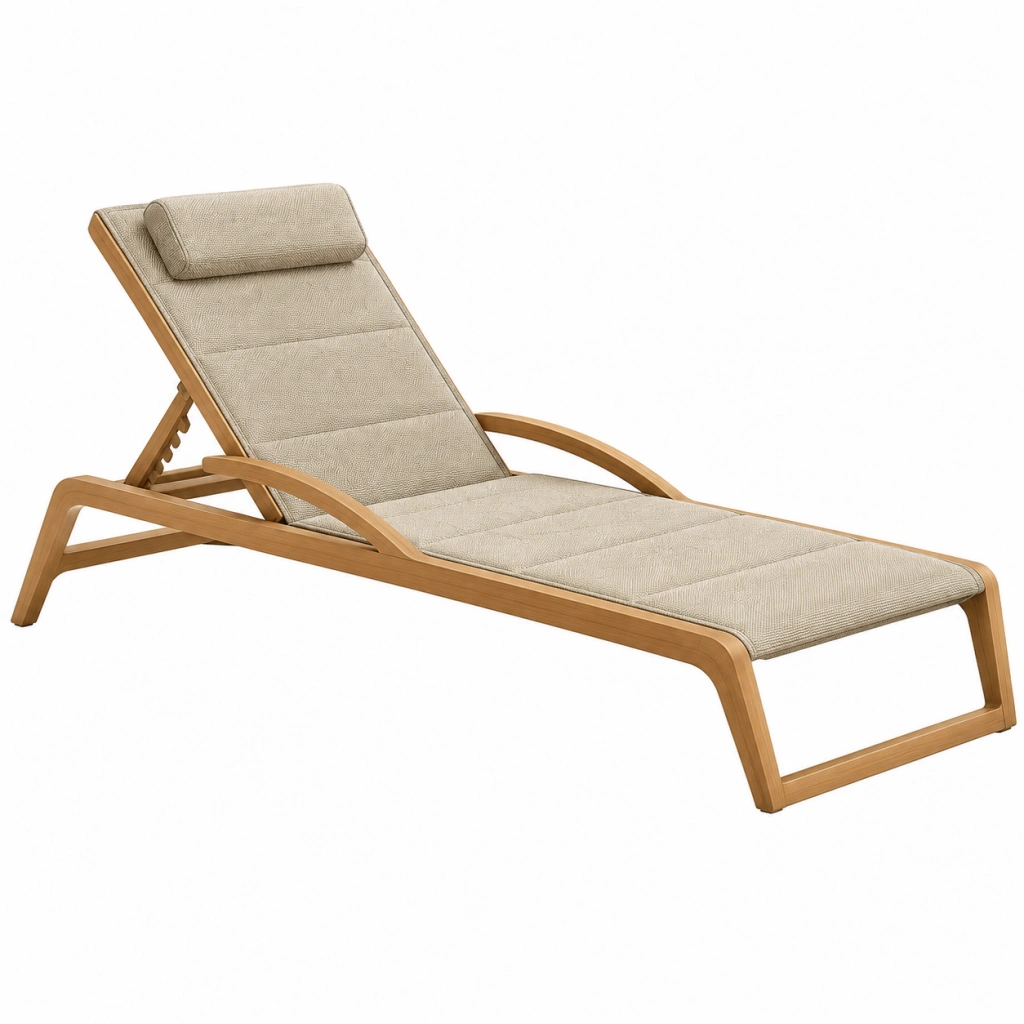Lettino prendisole 195 x 65 x 85 cm in legno e tessuto beige reclinabile