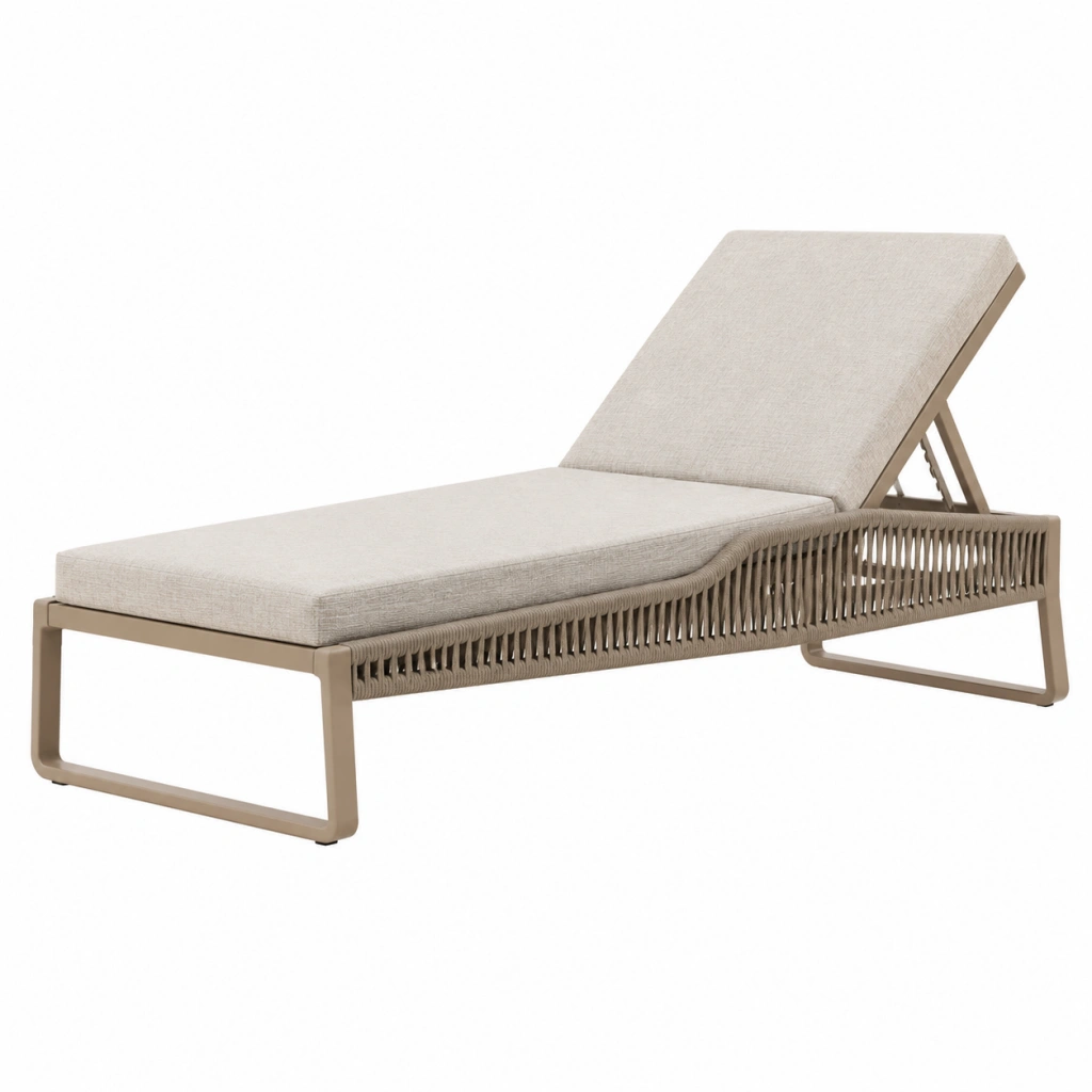 Lettino prendisole 200 x 70 cm in metallo beige con schienale reclinabile da esterno