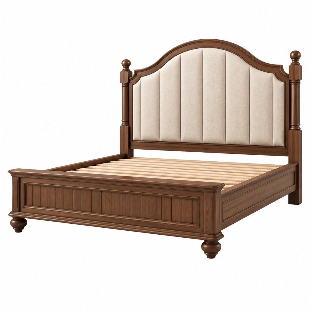 Letto matrimoniale 180 x 200 cm in legno marrone con testiera imbottita stile classico