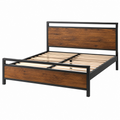 Letto matrimoniale 160 x 200 cm in metallo nero e legno marrone stile industriale con rete a doghe