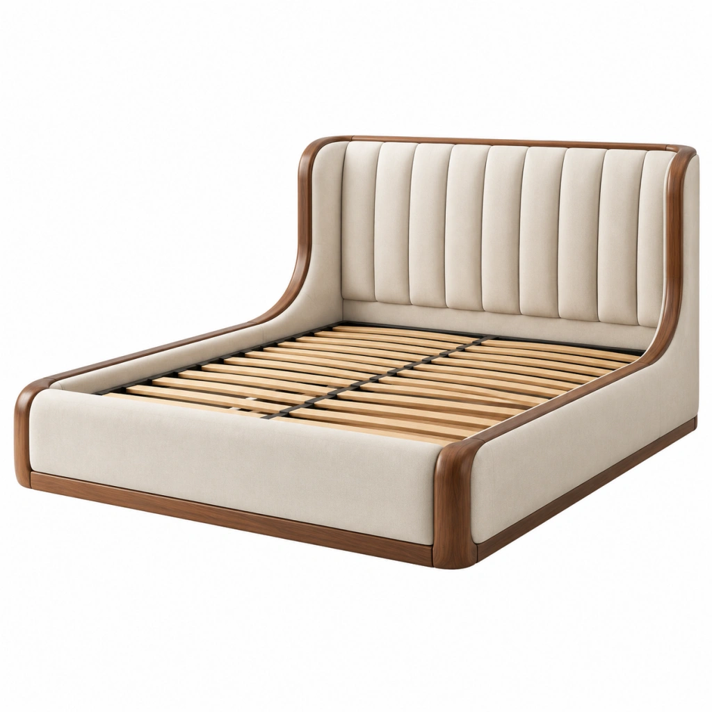 Letto matrimoniale 180 x 200 cm imbottito beige con legno - stile moderno