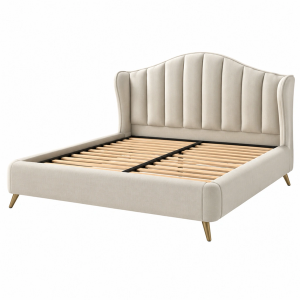 Letto matrimoniale 160 x 200 cm in tessuto beige con rete a doghe - stile moderno