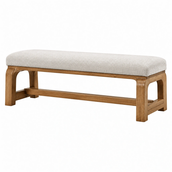Panca imbottita 120 x 40 x 45 cm in legno e tessuto beige stile rustico