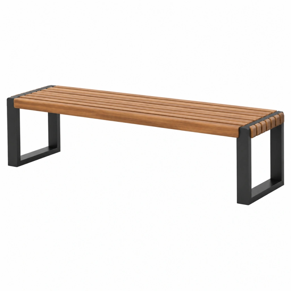 Panca da giardino 180 x 40 x 45 cm in legno marrone e metallo nero - design a doghe