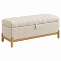 Panca contenitore 110 x 45 x 50 cm in tessuto crema e legno stile moderno