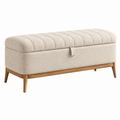 Panca contenitore 120 x 45 x 48 cm in tessuto bouclé beige con gambe in legno - stile moderno